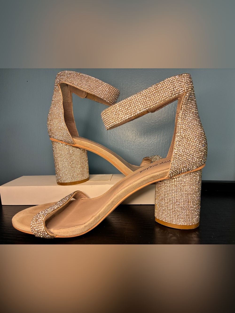 Jeffrey Campbell Champagne Crystal Block Heel Sandals